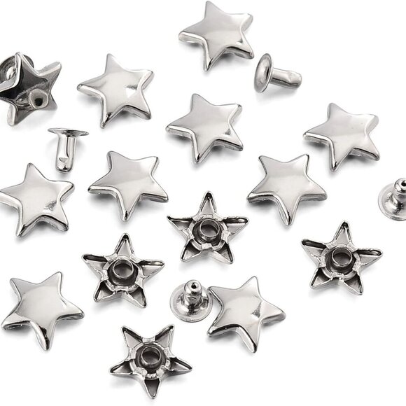 Other | 10 Sets 12mm Silver Star Rivets For Leather Star Rivet Studs ...